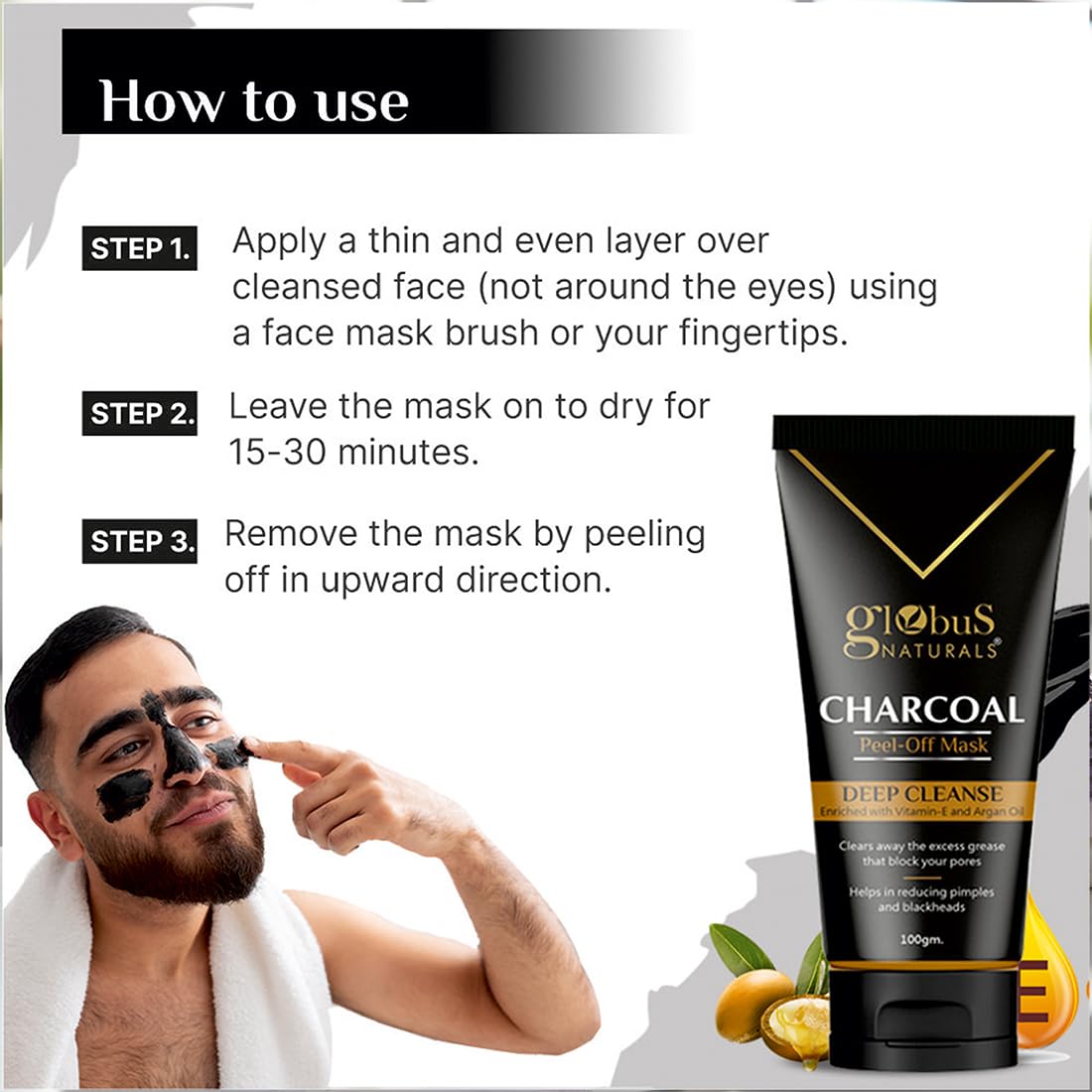 Globus Naturals Activated Charcoal Peel Off Mask for Women | Removes Blackheads and Whiteheads, 100gm