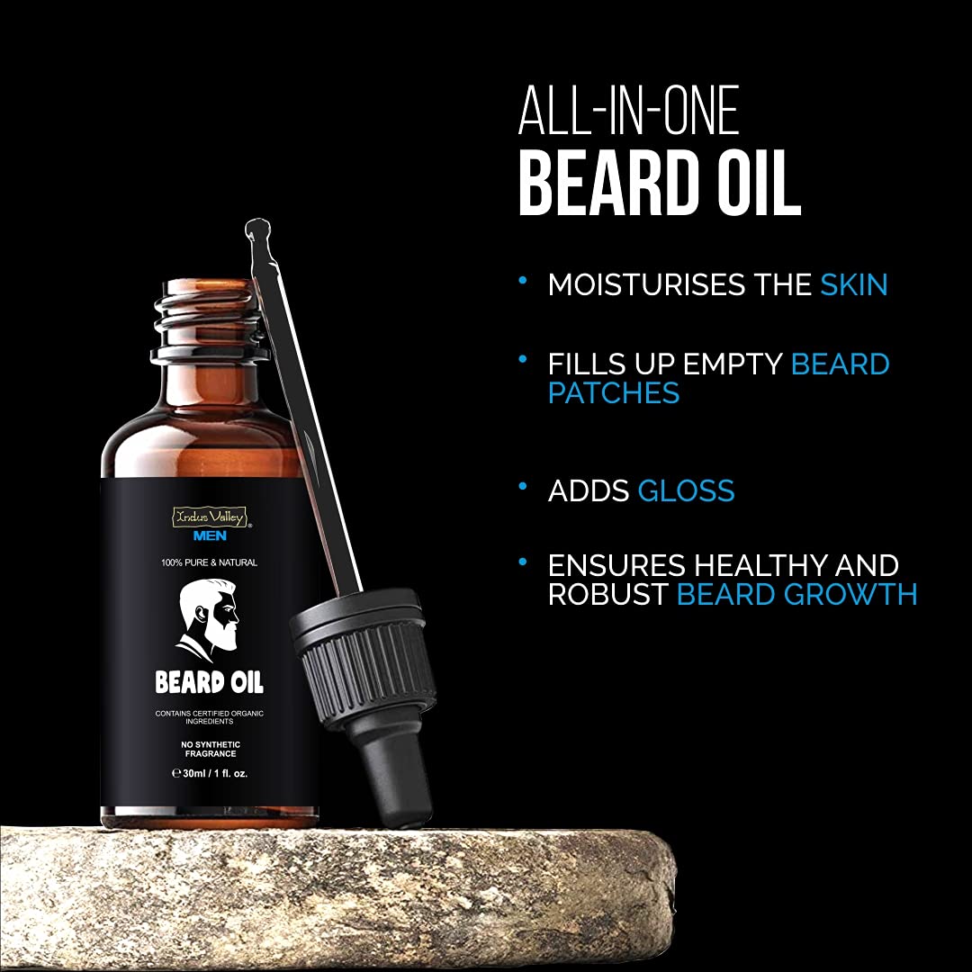 INDUS VALLEY men 100% Pure and Natural Beard Oil, Contains Certified Organic Ingredients - (30ml)