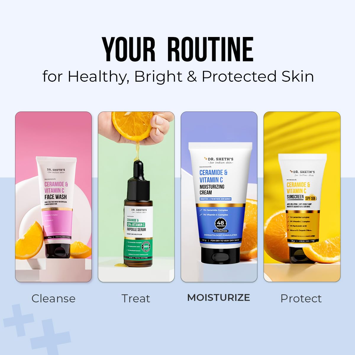 Dr. Sheth's Ceramide & Vitamin C Moisturizing Cream|For Dry To Very Dry Skin|Brightens & Strengthens Skin Barrier|48Hr Deep Hydration|Non Sticky|Biomimetic Ingredients|For Men & Women's |50G