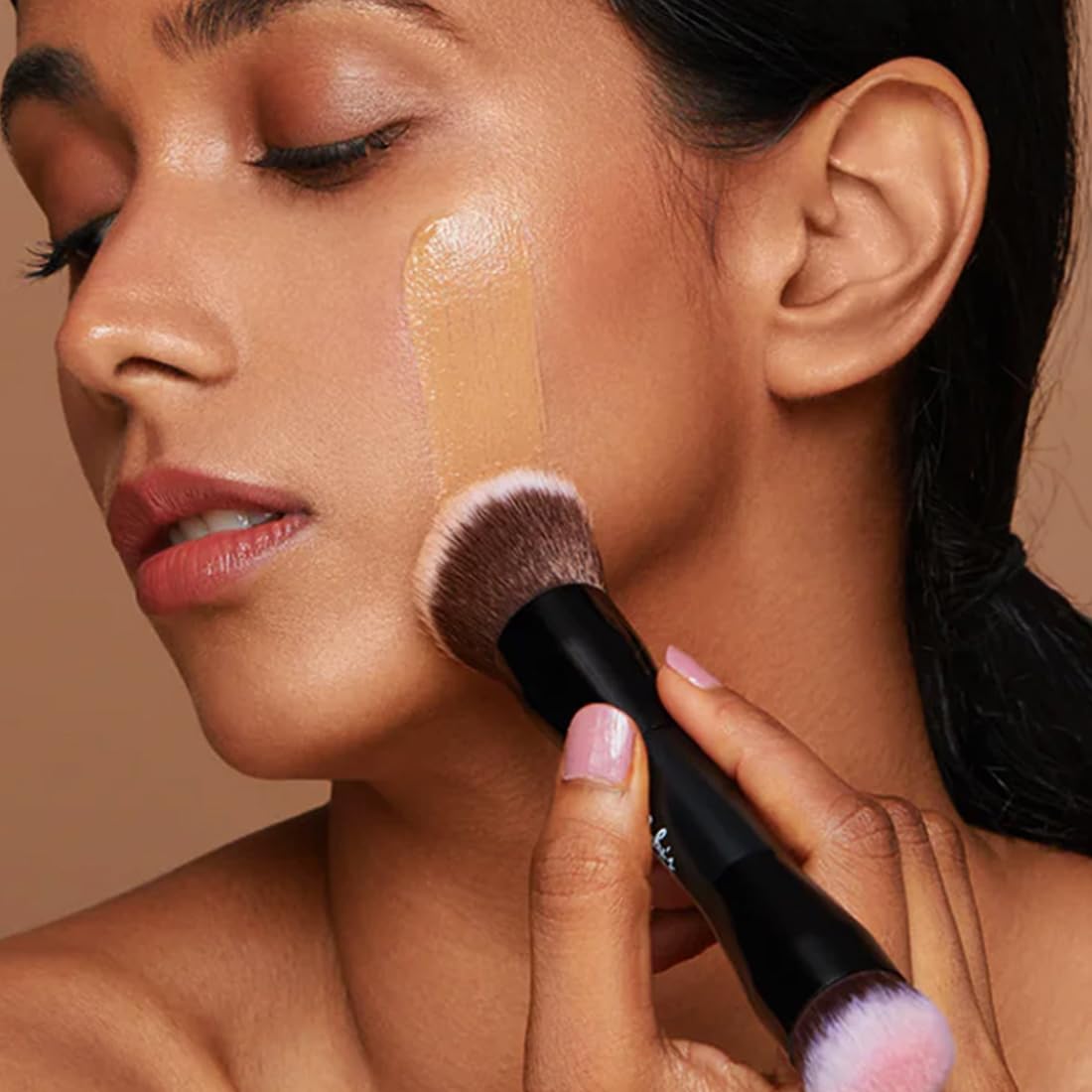 Ruby's Organics Dual Ended Makeup Brush for Face Makeup - Multipurpose brush for Foundation, Concealer, Blush and Compact for flawless finish, Blending and Powder Brush, Cruelty-free, Large Coverage Makeup Tool
