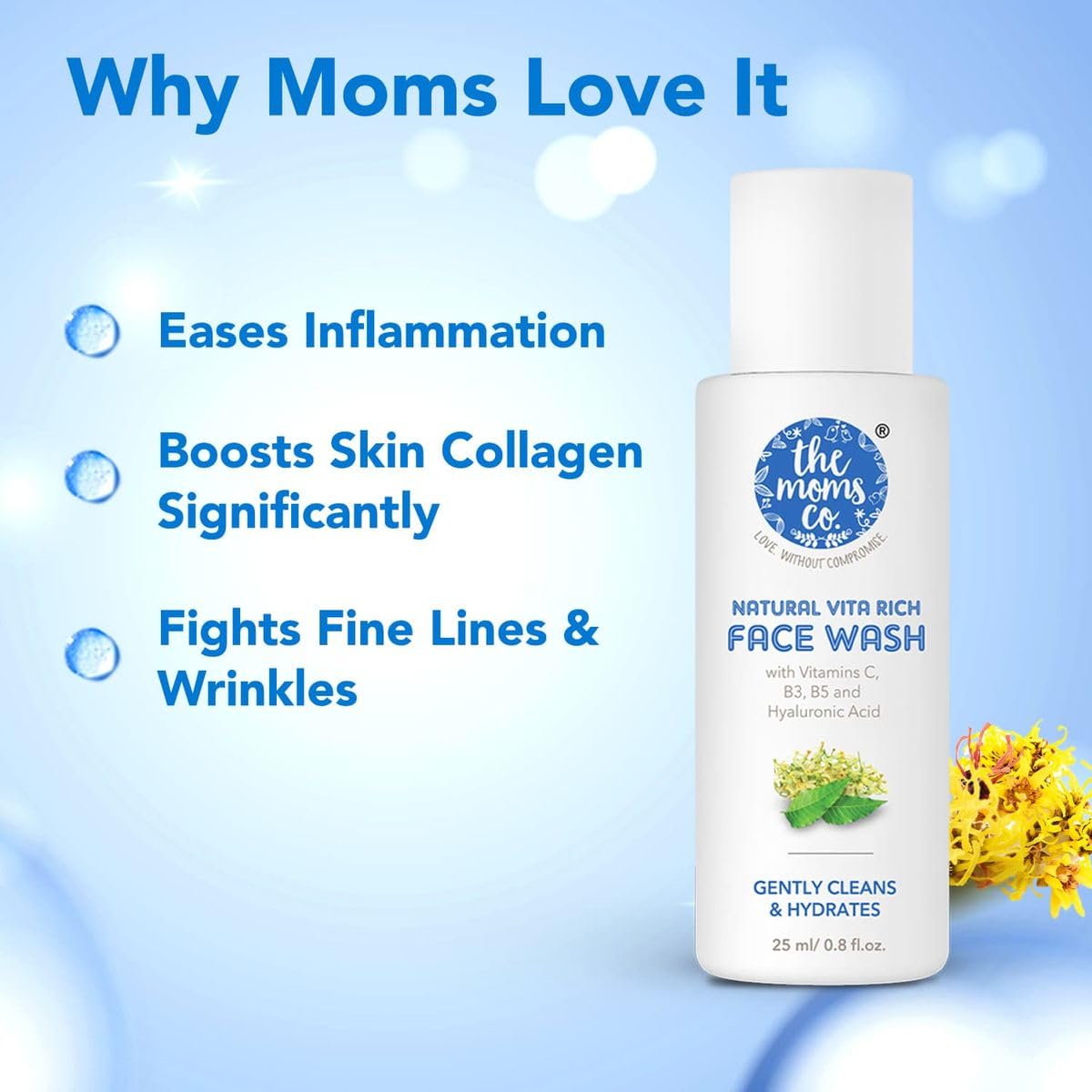 The Moms Co. Natural Vita Rich Face Wash | All Skin Types | With Vitamins C, B3 & B5, Neem Extract and Witch Hazel 25 ML
