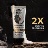 WOW Skin Science MEN CHARCOAL + NIACINAMIDE Oil-Control Face Wash | Absorbs Excess Oil & Deep Cleanses | NiaVolcanite™ Technology | No Sulphates, Parabens, or Silicones | 100ml