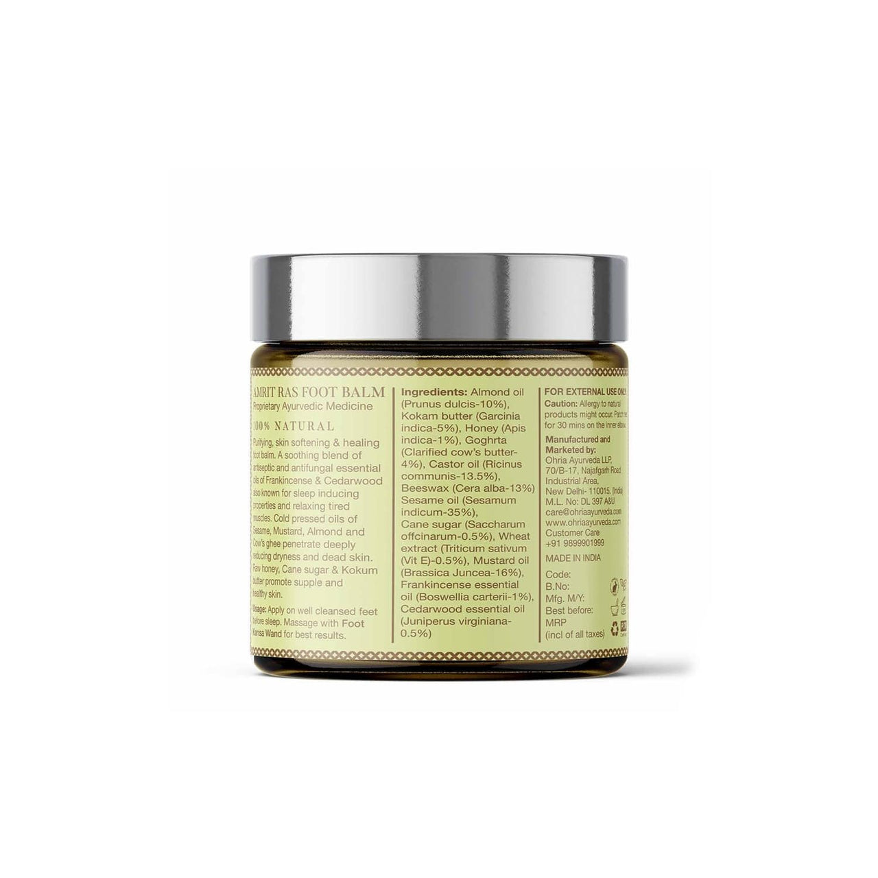 Ohria Ayurveda Amrit Ras Foot Balm | Relaxing, Softening, & Healing Foot Care | Hydrates & Softens Cracked Heels | Infused with Sesame, Almond, Cow’s Ghee & Essential Oils for Relaxation | All Skin Types| For Men & Women- 25g