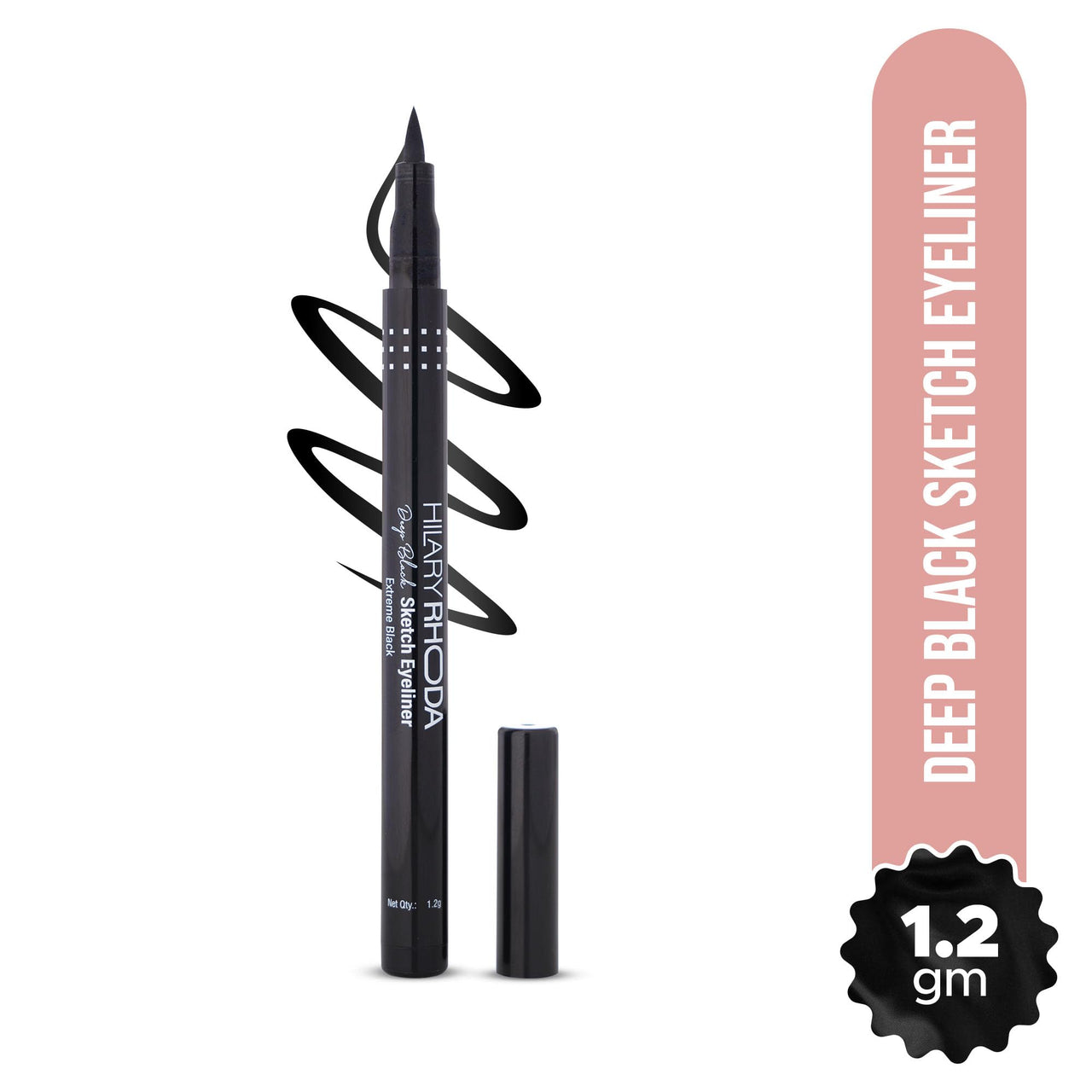 Hilary Rhoda Deep Black Sketch Eyeliner | Waterproof & Smudge-Proof Eyeliner | Deep Black & Long-Lasting | Single-Stroke Application | 1.2g
