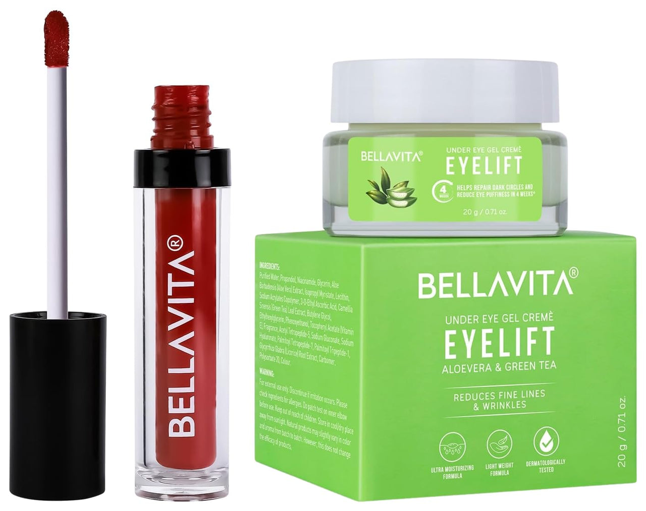 Bella Vita Organic EyeLift Hydrating Natural Under Eye Cream Gel Kiss-Proof 4.5 ml 18-hr Stay Waterproof Intense Moisturisation Scarlet Red