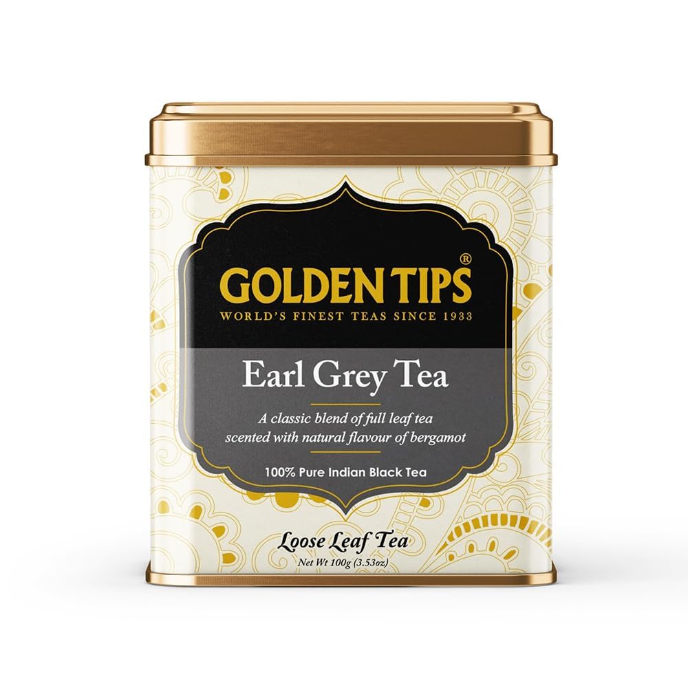 Golden Tips Earl Grey Loose Leaf Black Tea Blended With Pure Oil Of Bergamot, Brew Hot/Iced Tea, (100 Gram, 50 cups)