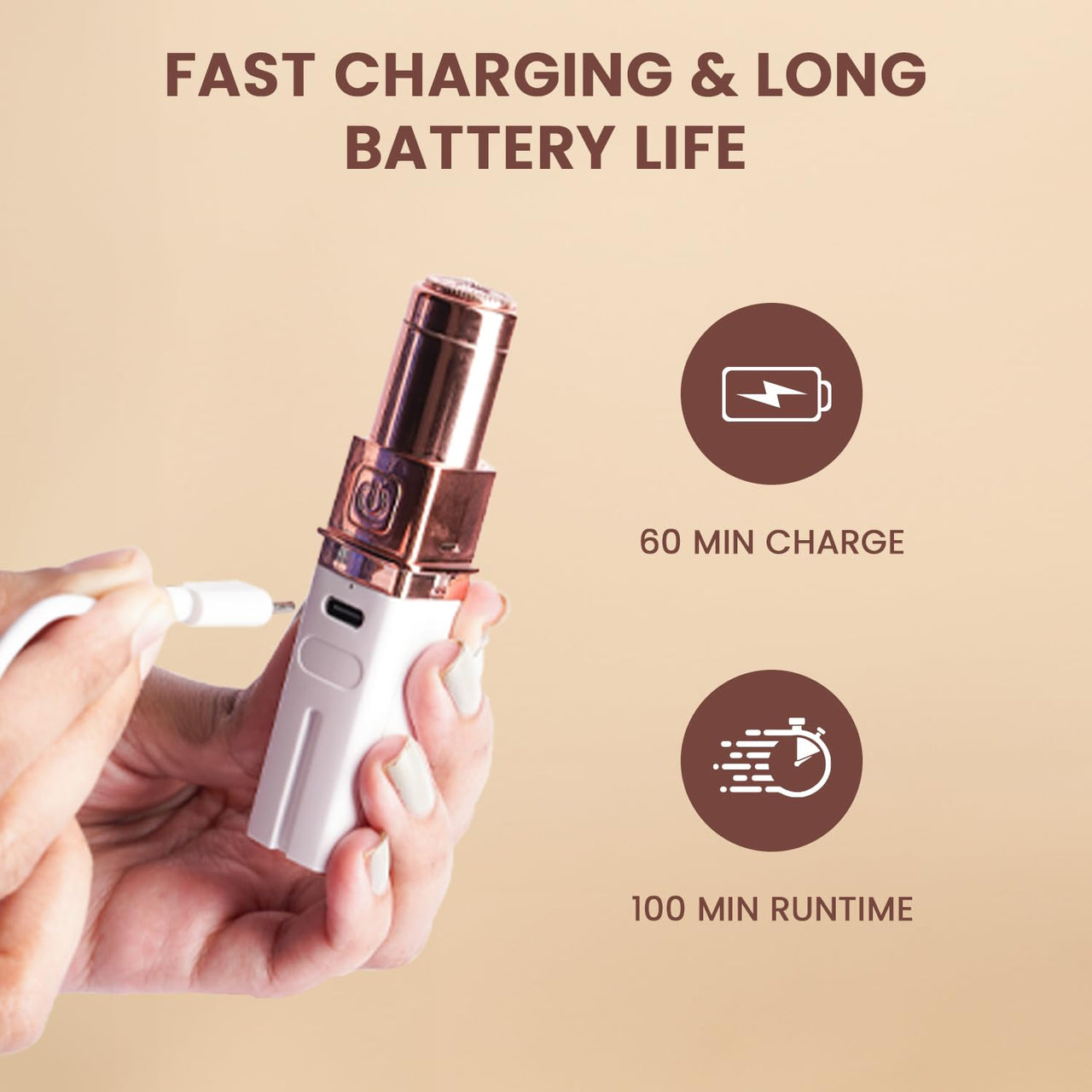 Urban Yog Electric Facial Hair Remover Machine for Women, Quick 60-Minute Charge, 100-Minute Runtime, Stainless Steel Blade, Painless Hair Removal for Upper Lip, Chin, Eyebrows & Cheeks, Compact & Portable