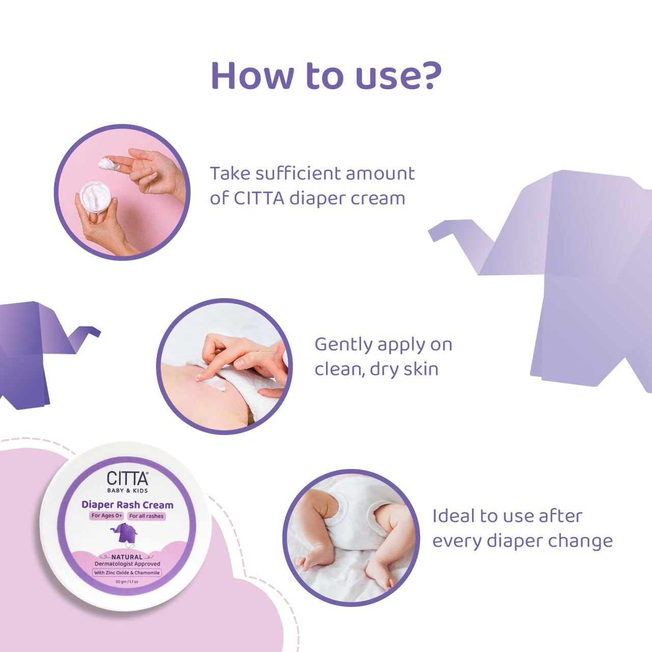 CITTA | Diaper Rash Cream | Treat & Heal Rashes and Inflammation| Diaper Rash Cream with Zinc Oxide & Chamomile| | 5X moisture-rich| | 50g | Baby products | Diaper cream for babies |