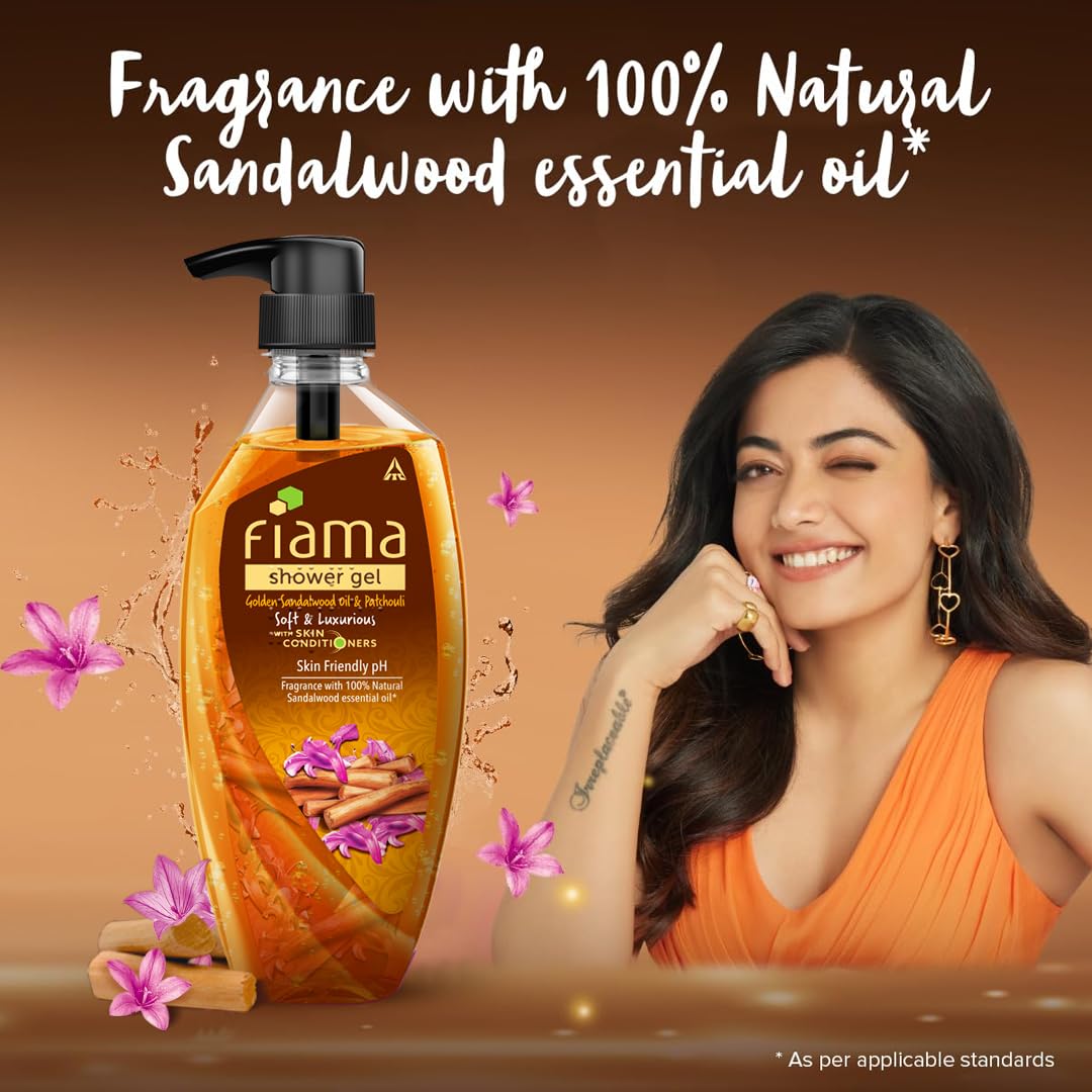 Fiama Body Wash Shower Gel Golden Sandalwood Oil and Patchouli, 500ml, Body Wash for Women & Men with Skin Conditioners for Soft and Luxurious Skin, Suitable for All Skin Types