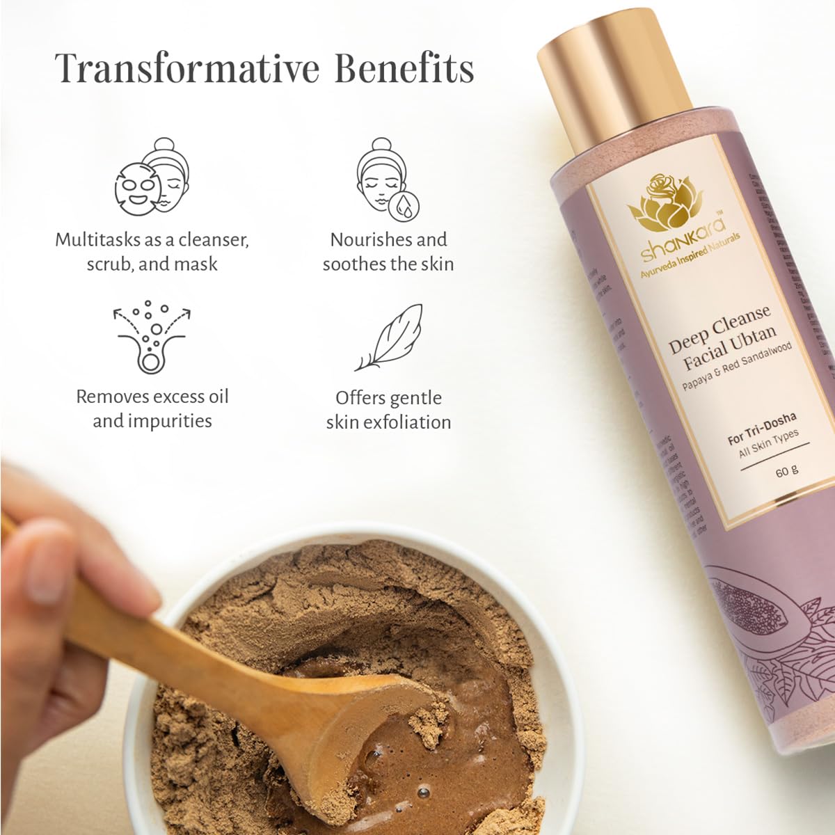 Shankara Deep Cleanse Facial Ubtan with Papaya & Red Sandalwood For Hydrating & Soothing Cleanser - (60g)