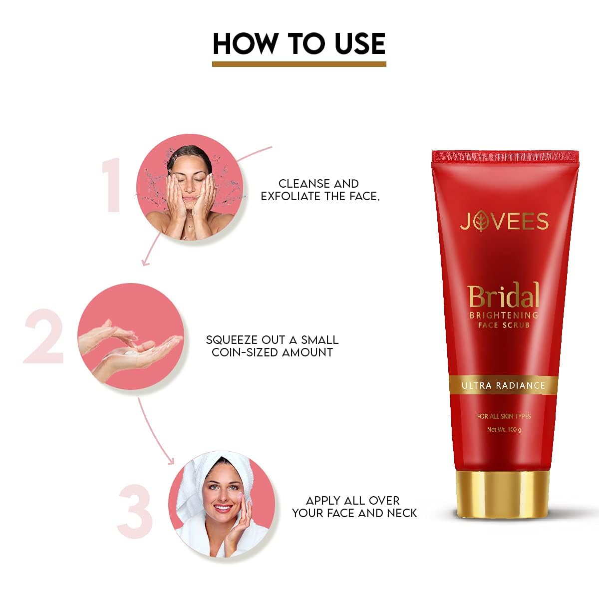 Jovees Herbal Bridal Brightening Face Scrub With Turmeric, Honey & Pearl Millet Flour | Gently Remove Dead Skin | For Ultra Radiance | For All Skin Types 100G