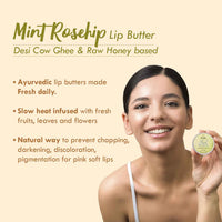 Nat Habit Mint Rosehip Lip Balm Fresh Infused Lip Butter With Desi Ghee & Raw Honey For Lip Pigmentation, Lightening, Lip Repair, Dark And Chapped Lips - 10gm (Pack of 2)