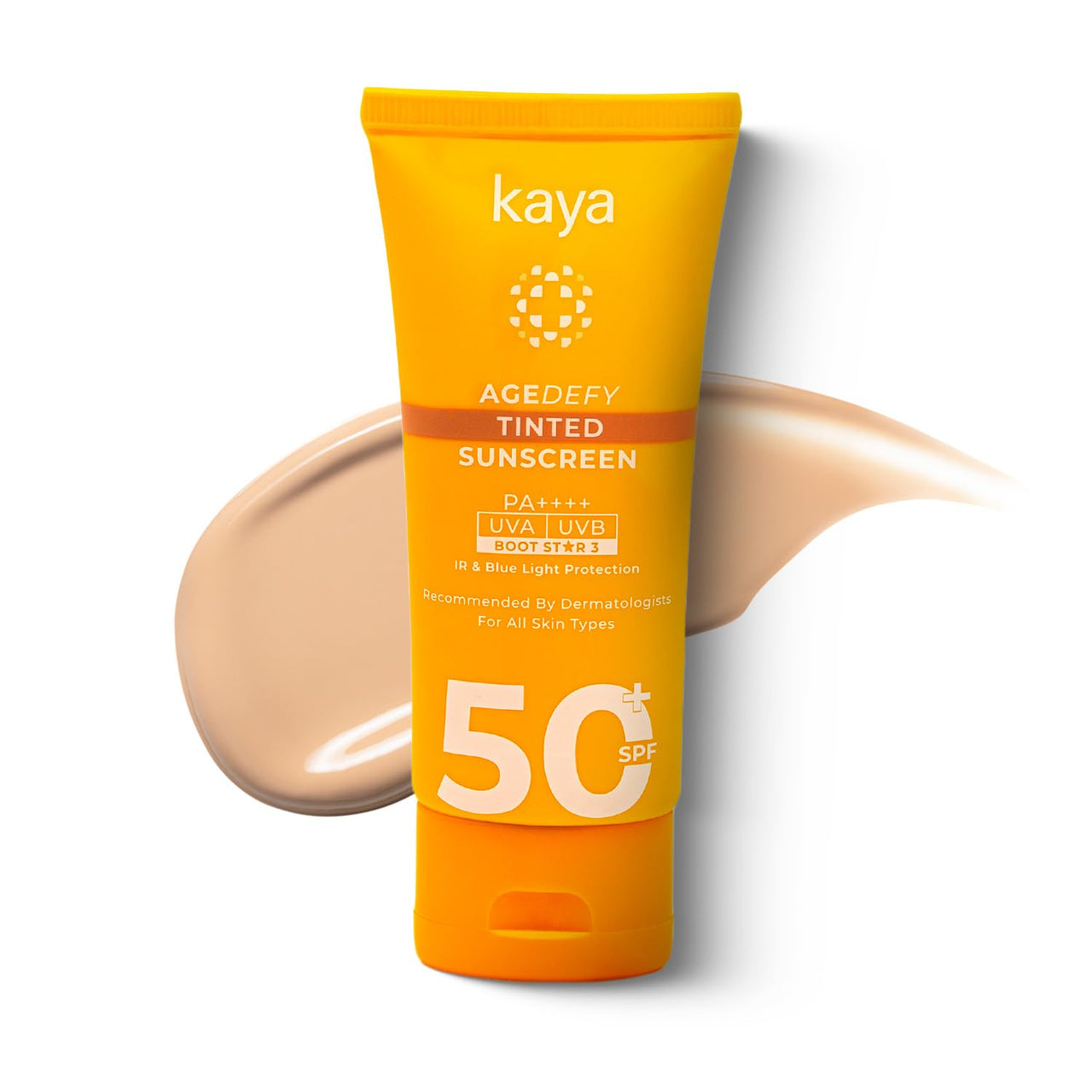 Kaya AgeDefy Tinted Sunscreen SPF 50 | Anti-Aging Moisturizer - Broad Spectrum | UVA & UVB protection for Face with Natural Tint | Hydrating Sunblock Cream for Women and Men | 50 gm