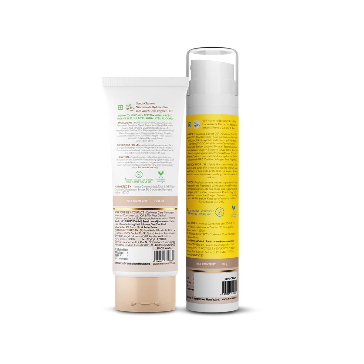 Mamaearth Radiant Rice Glow Combo|Rice Face Wash-100 Ml&Rice Water Dewy Sunscreen-50G|Gently Cleanses Skin|Gives Glass Skin Glow|Evens Skin Tone&For All Skin|Spf 50&Pa++++ Protection,2 Count,Assorted
