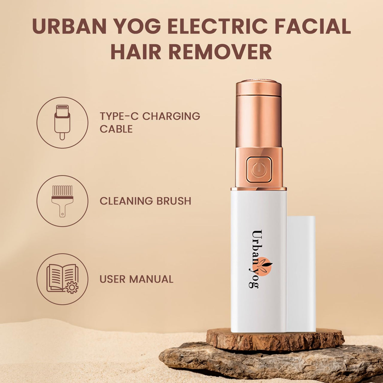 Urban Yog Electric Facial Hair Remover Machine for Women, Quick 60-Minute Charge, 100-Minute Runtime, Stainless Steel Blade, Painless Hair Removal for Upper Lip, Chin, Eyebrows & Cheeks, Compact & Portable
