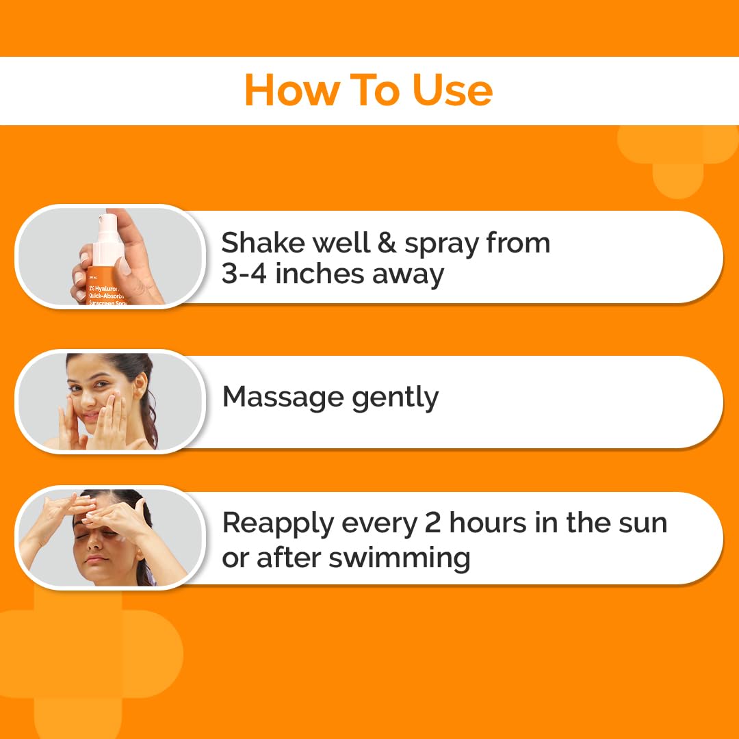 The Derma Co. 1% Hyaluronic Quick-Absorbing Sunscreen Spray |Hyaluronic Acid & Vitamin E | SPF 50 & PA++++ | No White Cast | Hydrating Fluid | Easy Reapplication | Face & Body | All Skin Types-100 ml