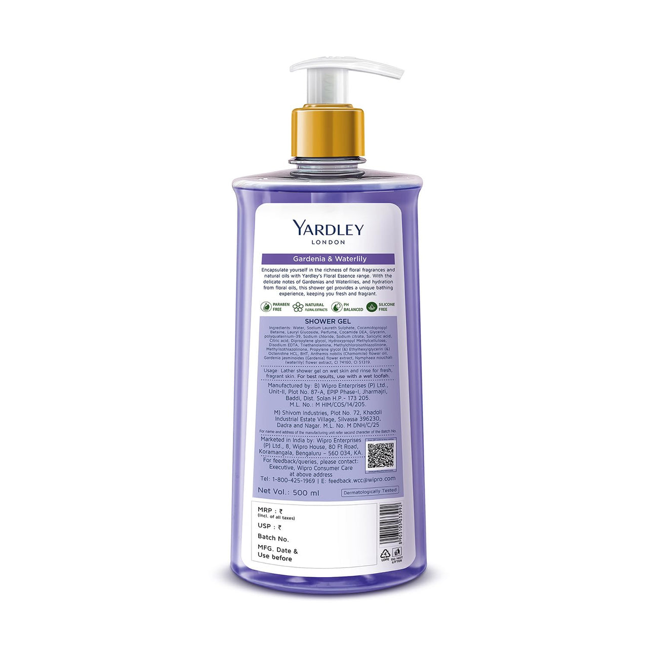 Yardley London| Shower Gel| Floral Essence| With Natural Floral Oils Of Gardenia & Waterlily| No Parabens| No Silicones | 500ml