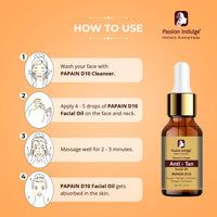 Passion Indulge Natural Papain D10 Cleanser 100ml & Papain D10 Facial Oil 10ml Combo Pack For Reduces Tan | Improves Tone & Texture | Glowing Skin With Papaya, Turmeric & Orange | All Skin Types | Vegan