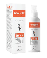 Brinton Atosoft Extra Moisturizing Baby Body Lotion with Pump for Sensitive and Delicate Skin pH 5.5 | Dermatologist Recommended Moisturizer, Paraben-Free (Lotion, 100 ml) x Pack of 2