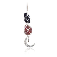 BOHO GARDEN Hanging Car Charm - Black Tourmaline & Carnelian - Dangling Moon, Healing Crystal Accessories, Rearview Mirror Decorations - Grounding, Confidence, Protection, Transformation, Joy, Energy Tourmaline-carnelian