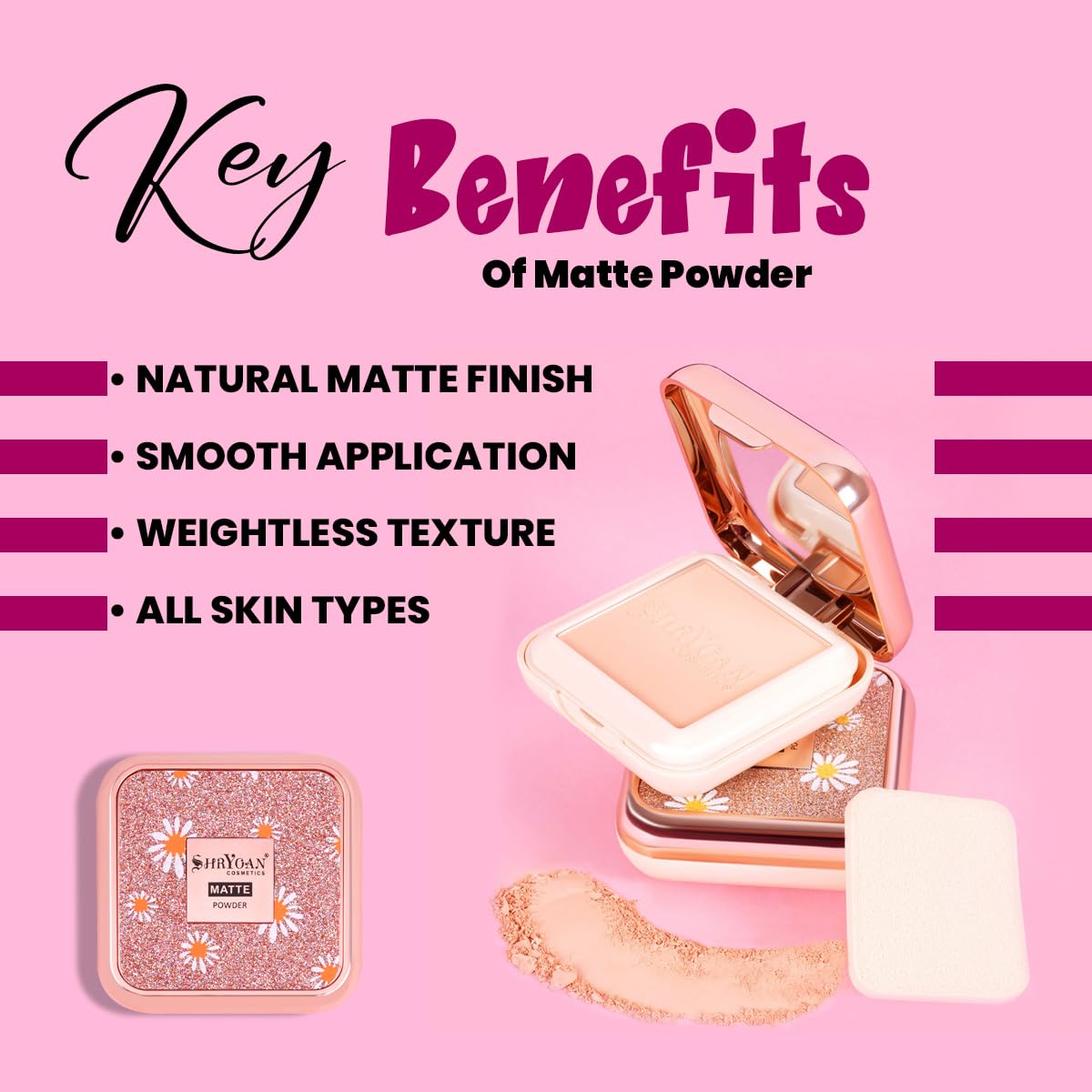 Shryoan All Day Matte 2 In 1 Oil Control Compact Face Powder| Infused with SPF 15 PA++, Hides Imperfections, Blends Effectively, Matte Finish With Soft & Silky texture and Pressed Powder for All Skin Types (25g) (SH03)