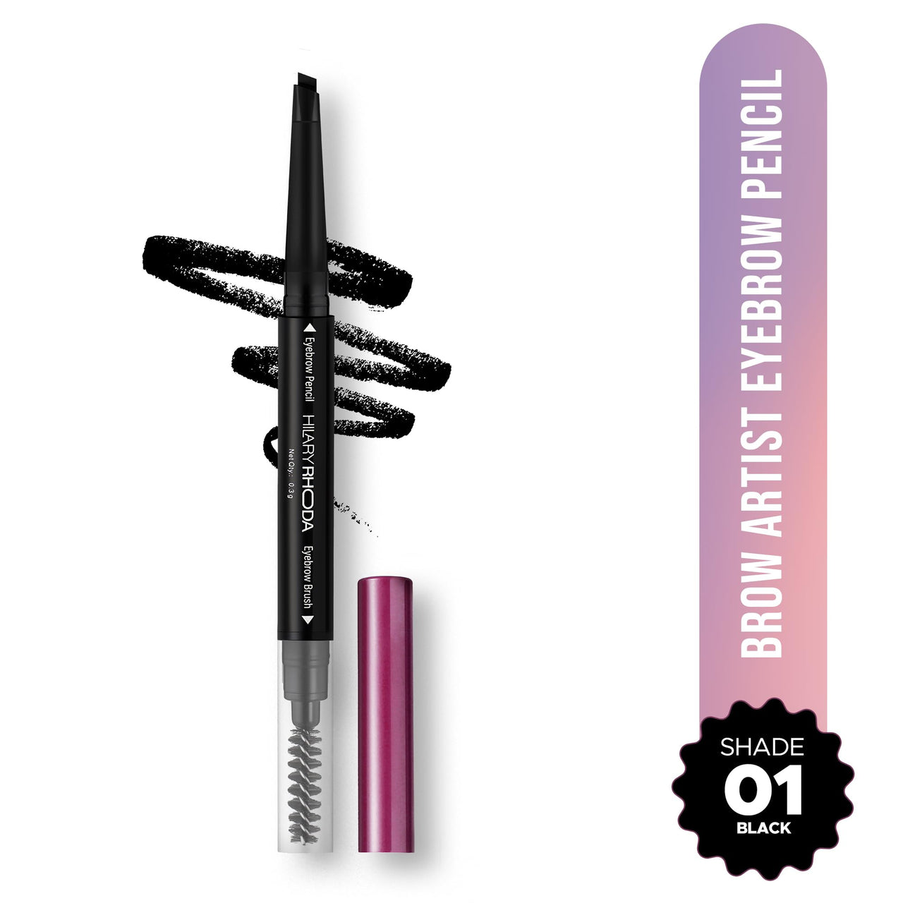 Hilary Rhoda Brow Artist Eyebrow Pencil | Dual-Ended & Natural Finish | Smudge-Proof & Long-Lasting Eyebrow Pencil | 0.3g (Black-Shade 01)