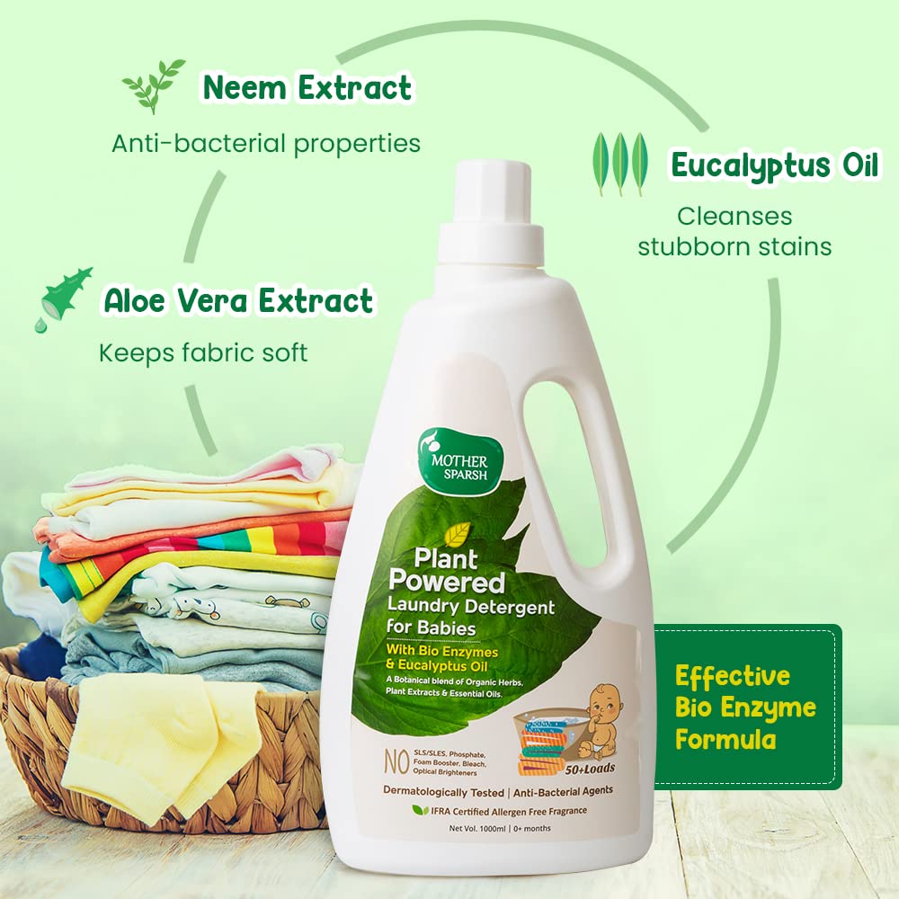 Mother Sparsh Plant Powered Baby Liquid Detergent Refill Pack 500ml With Natural Baby Liquid Bottle Cleanser 175ml