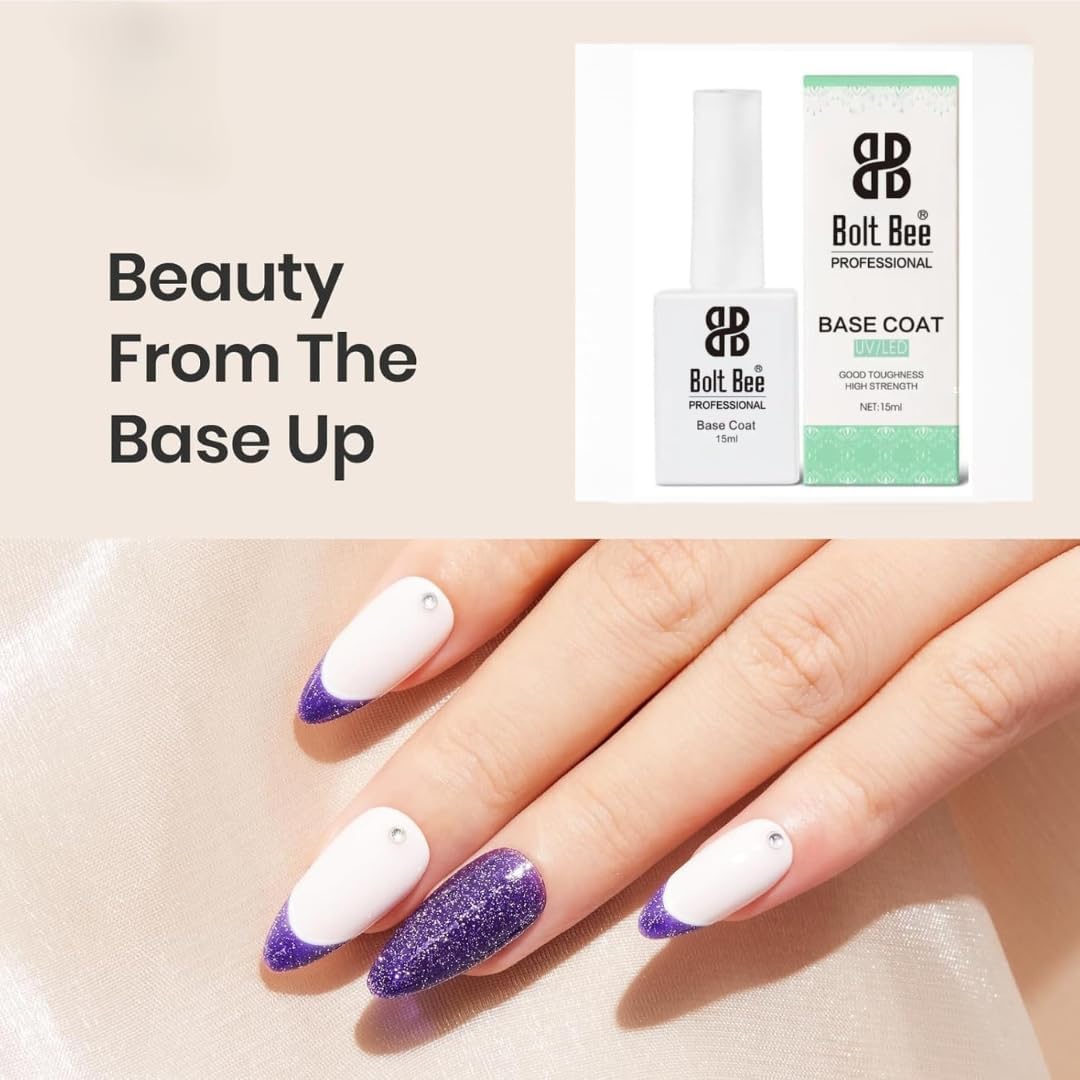 Bolt Bee No Wipe Base Coat,15ml for Gel Nail Polish Soak Off LED Nail Lamp Gel Base Coat Upgraded Formula Long-Lasting DIY Home and Nail Salon