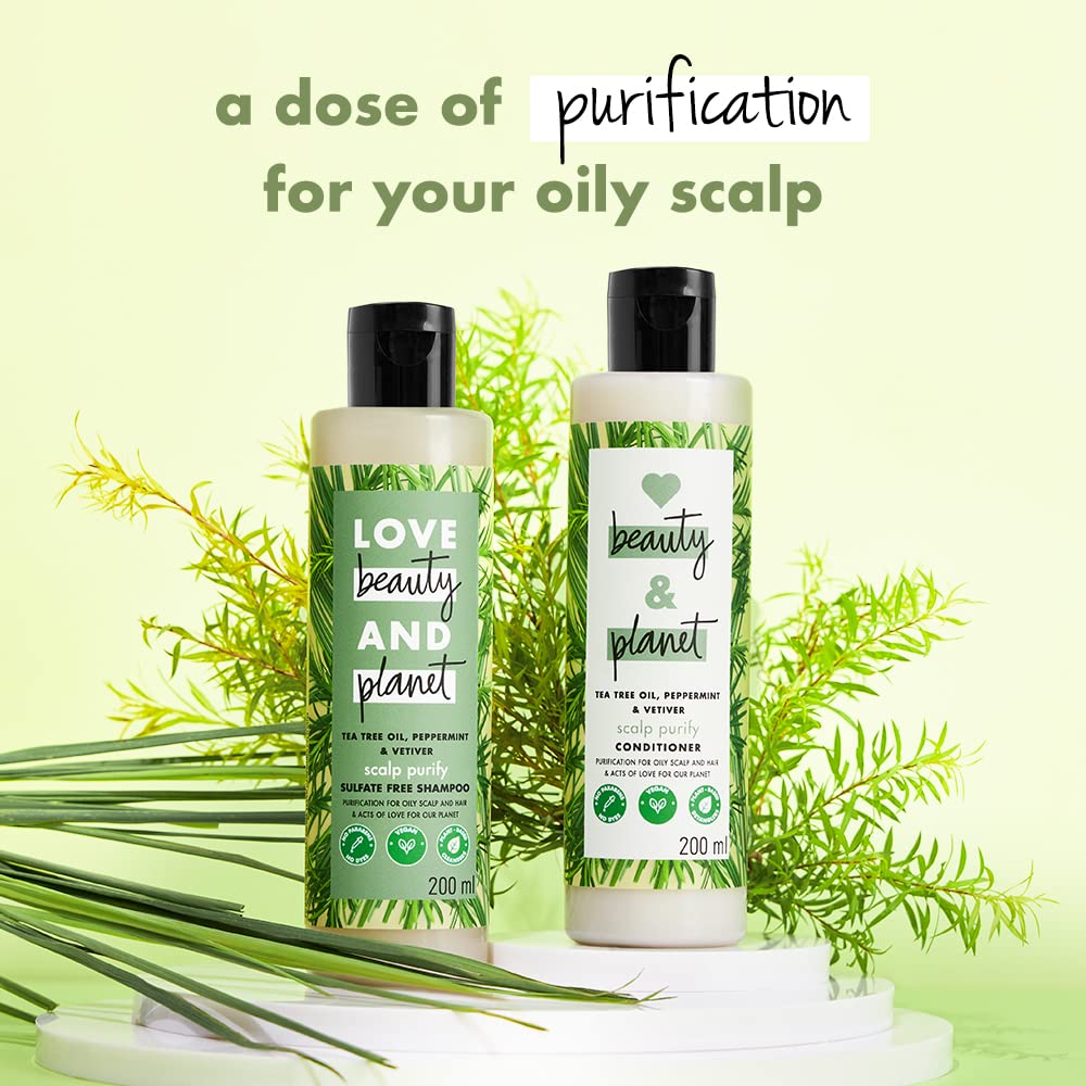 Love Beauty & Planet Tea Tree, Peppermint & Vetiver Natural Conditioner For Oily Scalp And Hair|No Sulfates,No Paraben|200Ml,1 Count