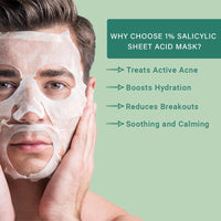 Mancode 1% Salicylic Acid Facial Sheet Mask 25ml Boost Hydration Reduce Breakouts & Active Acne Pore Reducing, Brightening & Enhances Glow Korean Sheet Mask for Men Women | Unisex Sheet Mask Set 25ml