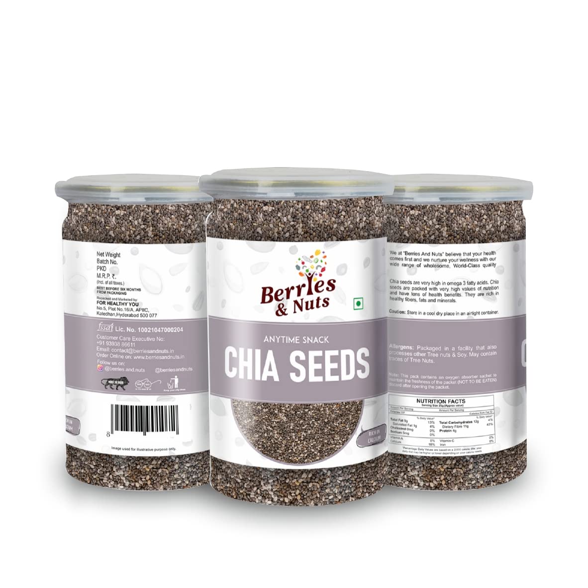 Berries And Nuts Pumpkin, Sunflower & Chia Seeds Combo | Pumpkin Seeds 200 Grams, Sunflower Seed 200 Grams & Chia Seed 250 Grams