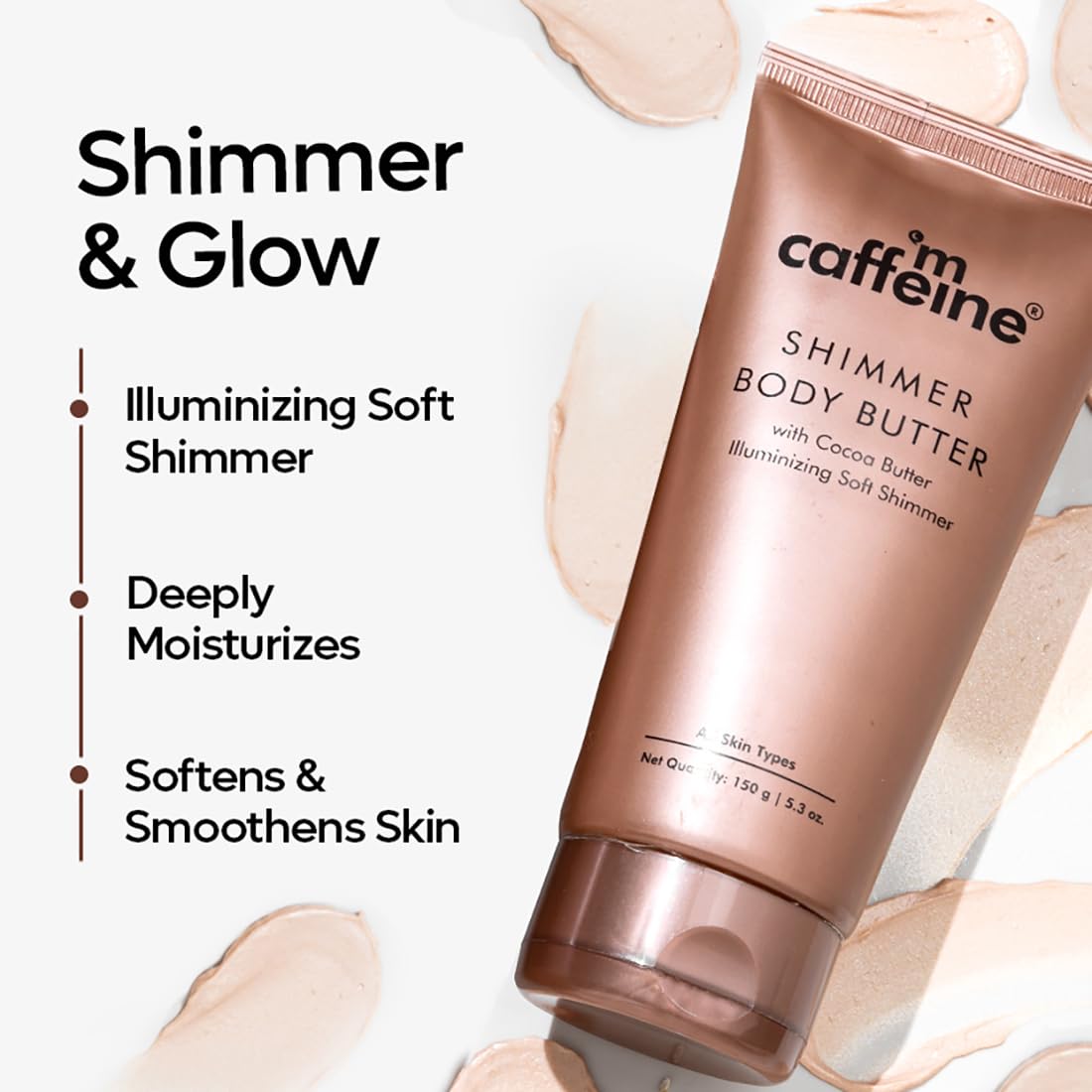 mCaffeine Shimmer Body Butter With Cocoa Butter For Shimmery & Glowing Skin (150 g)
