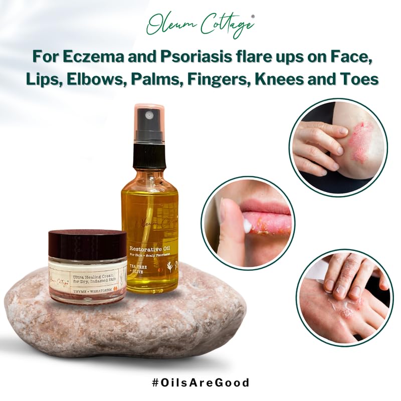Oleum Cottage Skincare Bundle for Small Patches on the Body for Eczema, Psoriasis and Dermatitis | Contains Restorative Oil and Ultra Healing Cream | Reduces Itchiness and Soothes Flare-Ups