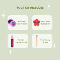 Perr Cherry 4 PCS Organic Makeup Kit for Kids, Preteens & Teen Girls | 100% Natural & Skin Friendly | Includes Eye & Cheek Highlighter, Lip & Cheek Tint, Lip Oil, Brush (Floret Kit, Assorted Colour)