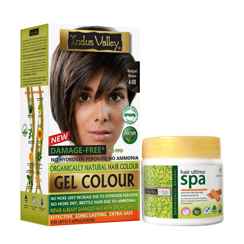 INDUS VALLEY Natural Damage Free Gel Colour Medium Brown With Hair Ultima Spa (175 ml)