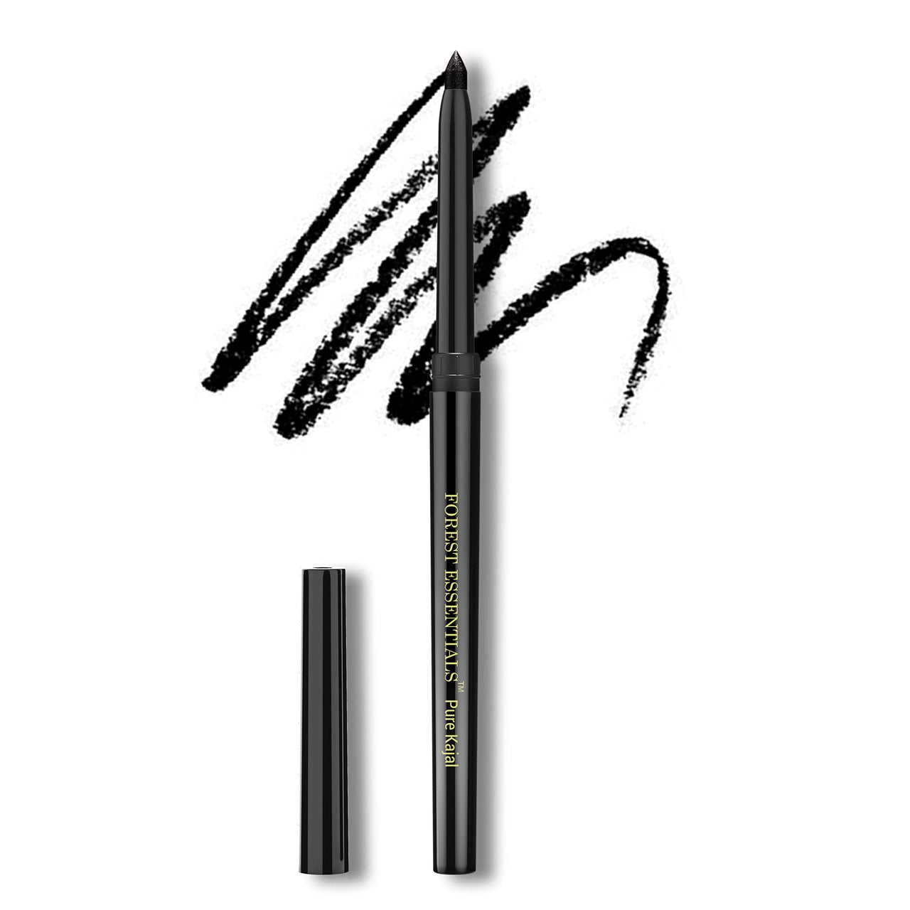 Forest Essentials Gulaab Khaas Pencil Kajal Charcoal Black | Made with Cow Ghee & Rose Petals | Natural Highly Pigmented Kajal | Helps in Cooling & Soothing the Eyes