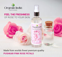 Orgrain India Pure Rose Water/Gulab Jal Spray 200 ml | Premium Face Mist and Toner for Brighter and Hydrated Skin | Oil-Control, Unclog Pores