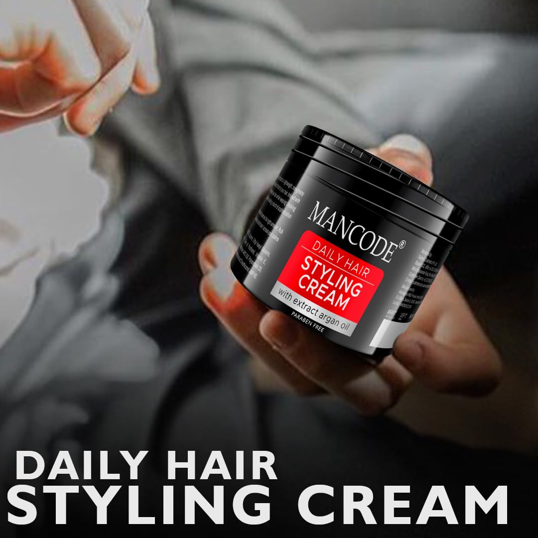 Mancode Hair Styling Cream For Men - 100 gr | For Daily Use Style & Nourishment | Non-sticky, Non-oily | Paraben & Sulphate FREE | Itch Free Daily Hair Cream | UV Protect & Care | Soft & Manageable Hair