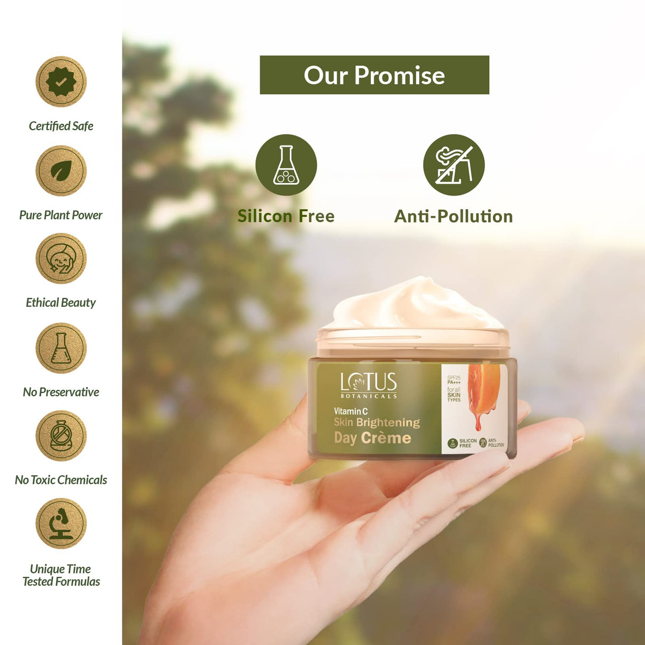 Lotus Botanicals Vitamin C Skin Brightening Day Cream | 100x Vitamin C | Glowing, Radiant and Bright Skin | Hydrating and Moisturising | Sun Protection with SPF 25 PA+++ | No Toxic Chemicals | 50g