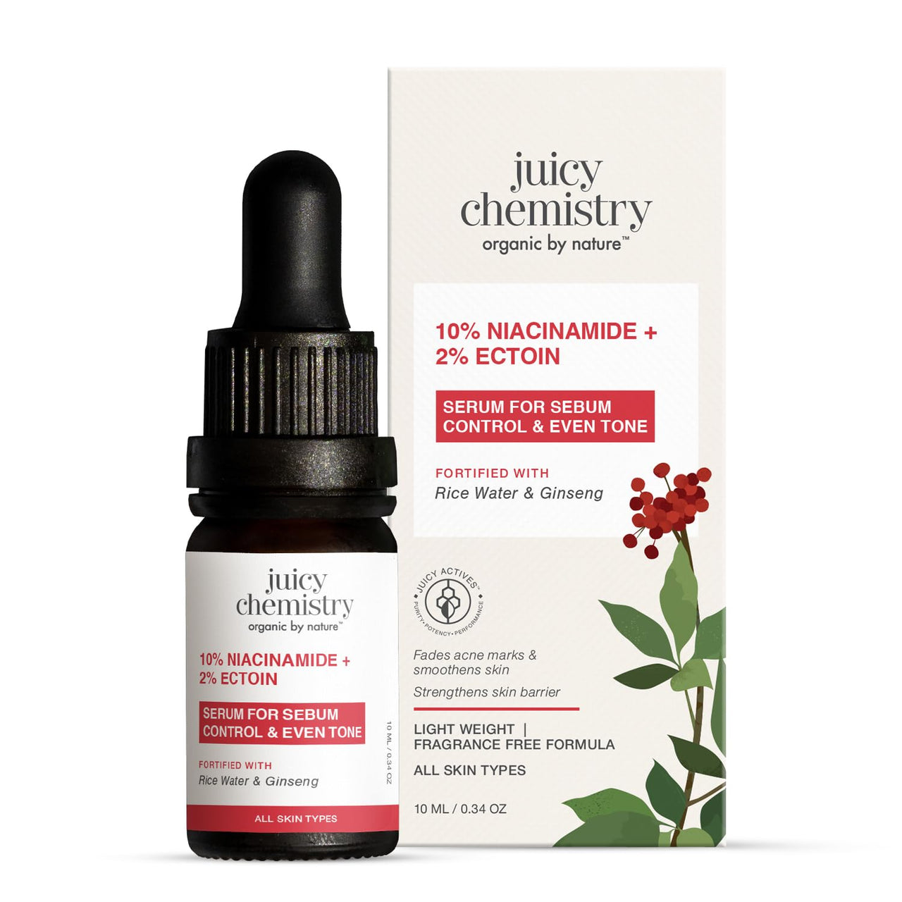 Juicy Chemistry 10% Niacinamide + 2% Ectoin Face Serum, 10 ml | Oil Control, Pore Refining & Skin Barrier Support | Lightweight & Fragrance-Free