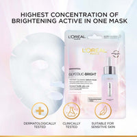 L'Oreal Paris Glycolic Bright Glowing Serum Sheet Mask, Face Mask for Glowing Skin, 22 g (pack of 5)