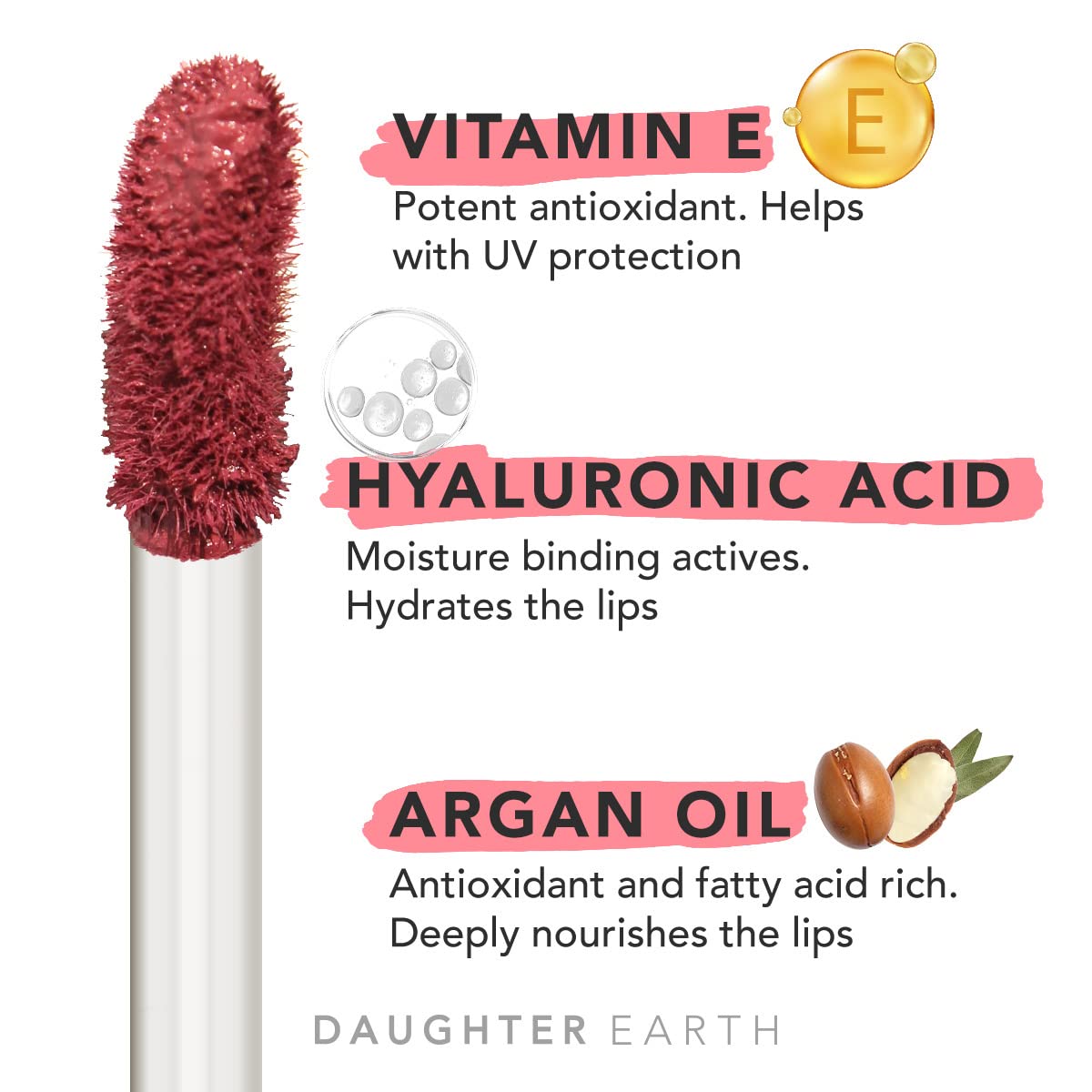 DAUGHTER EARTH Liquid Lipstick With Vitamin E & Hyaluronic Acid | Vegan Highly Pigmented Lip Color | Long Lasting Matte Smudge Proof Lip Stick For Moisturised Hydrating Lips - The Original Pink | 5ml