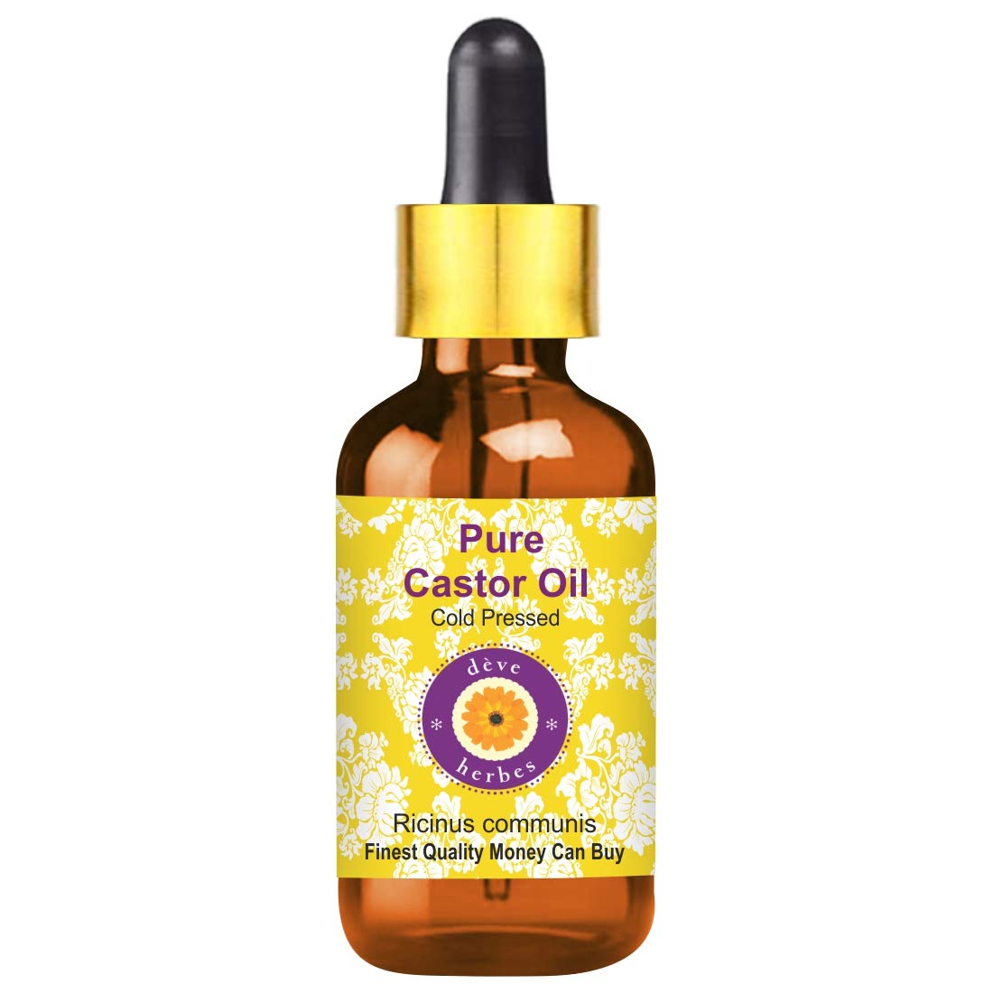 Deve Herbes Pure Castor Oil (Ricinus communis) with Glass Dropper Natural Therapeutic Grade Cold Pressed 100ml