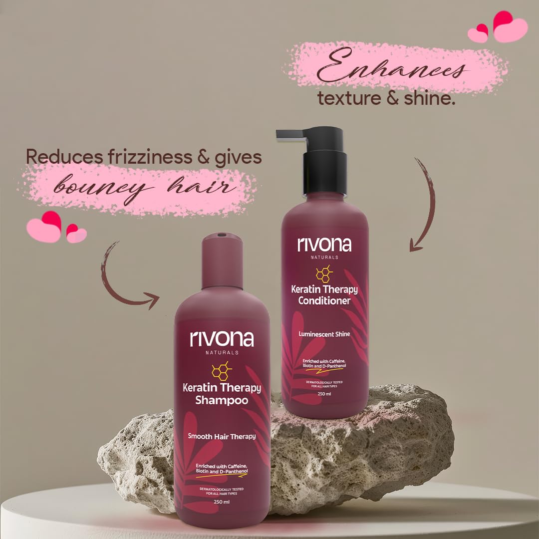 Rivona Naturals Keratin Therapy Shampoo and Conditioner Set |Smooth, Strengthen & Restore Dry, Damaged Hair | Sulfate-Free, Paraben-Free, 500ml
