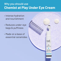 Chemist At Play Under Eye Cream with 2% Revital Eye & Quinoa Extract | For Reducing Dark Circles, Puffiness, Wrinkles, Crows Feet | Lightweight, Hydrating | Plant-Based Ceramides | 100% Vegan | Cooling Gel & Roller for Men & Women | 15 g
