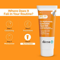 The Derma Co 1% Hyaluronic Sunscreen SPF 50 Aqua Gel, PA++++, Lightweight, No white-cast for Broad Spectrum & Blue Light Protection for Oily, Dry, Acne-prone Skin - 30g (Pack of 3)