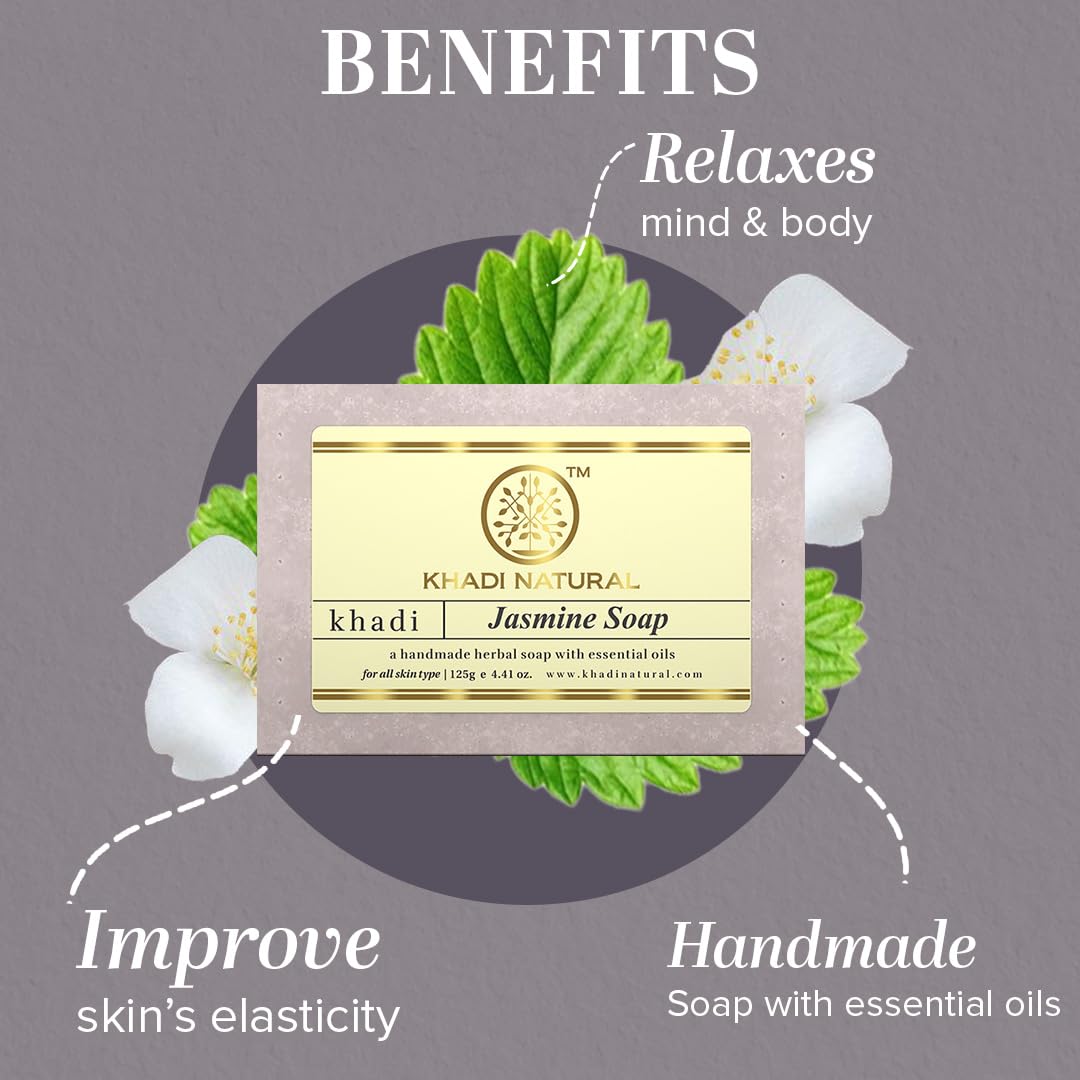 Khadi Natural Herbal Jasmine Soap| Herbal handmade soap| Relaxes body and soul| Reduces wrinkles and lines|Suitable for all skin types| Pack of 7 (125gm*7) (875gm)