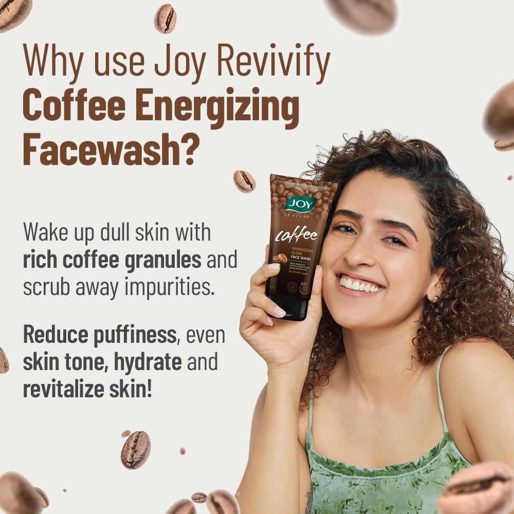 Joy Tan Removal Exfoliating Coffee Face Wash (150ml) | Energizes Dull Skin & Reduces Puffiness | Deep Cleansing Exfoliating Face Wash for All Skin Types, Men & Women