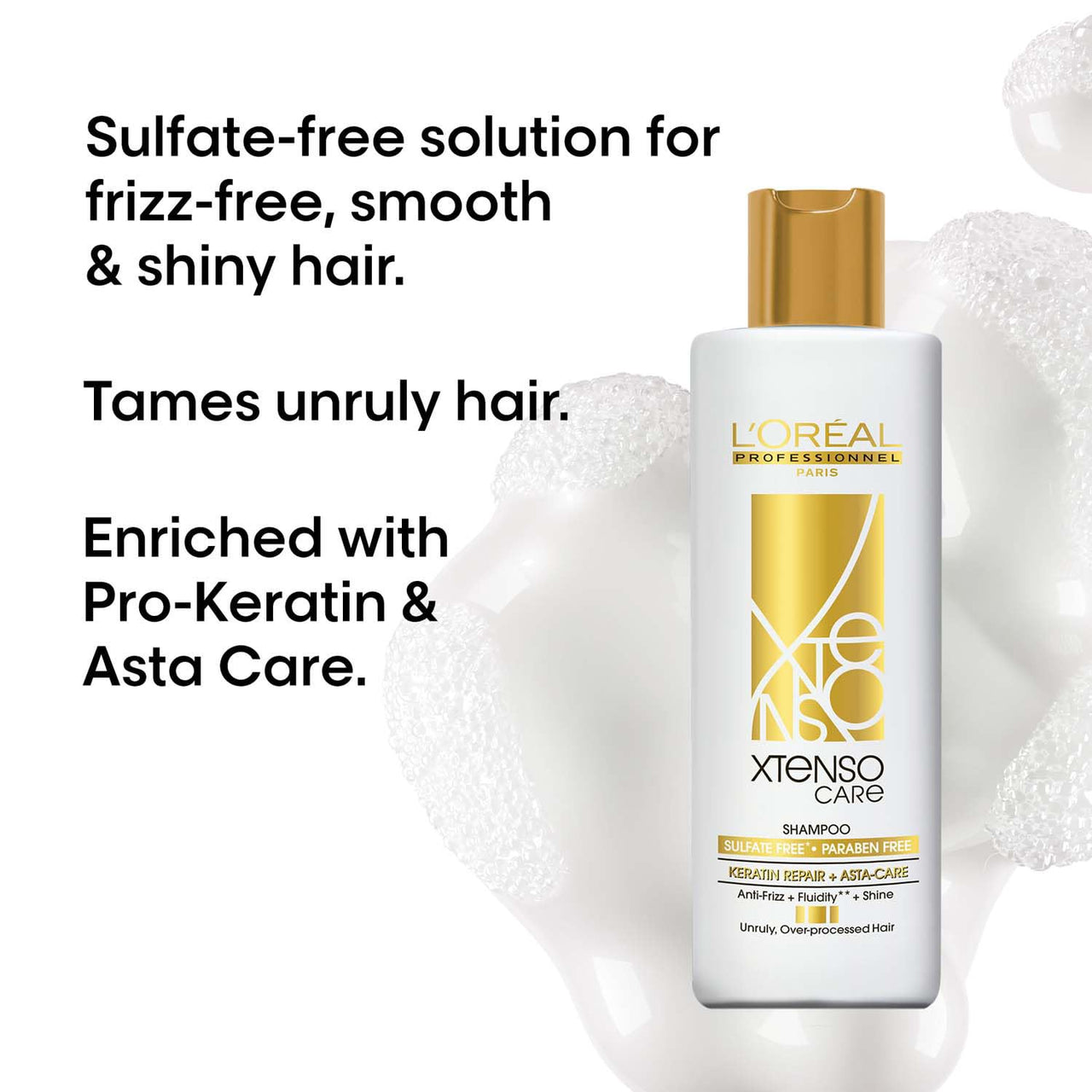 L'Oréal Professionnel Xtenso Care Sulfate-free* Shampoo | For all hair types | Gently cleanses, controls frizz and adds shine | With Keratin Repair and Asta-Care *without sulfate surfactants