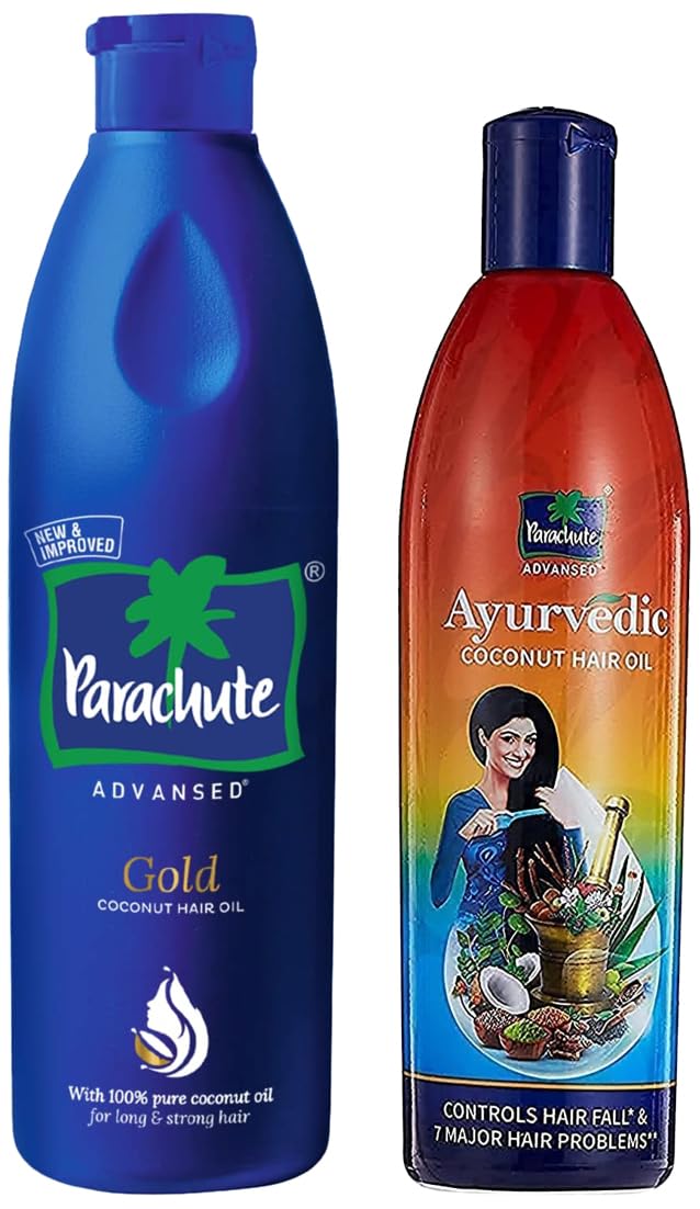 Parachute Advansed Ayurvedic Coconut Hair Oil, Hair Oil, Controls Hairfall and 7 Major Hair Problems,300 ml & Parachute Advansed Gold Coconut Hair Oil with Vitamin E | 400ml